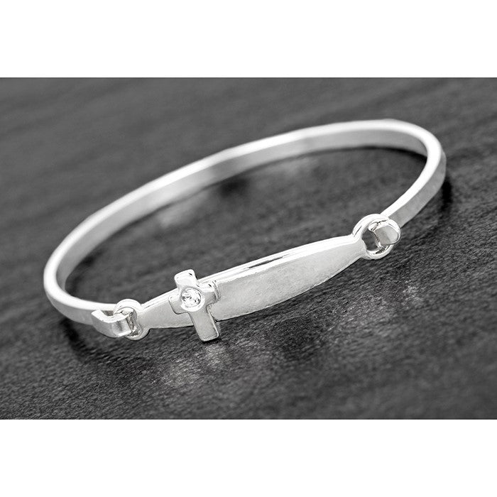 Equilibrium Silver Plated Christening Cross Bangle
