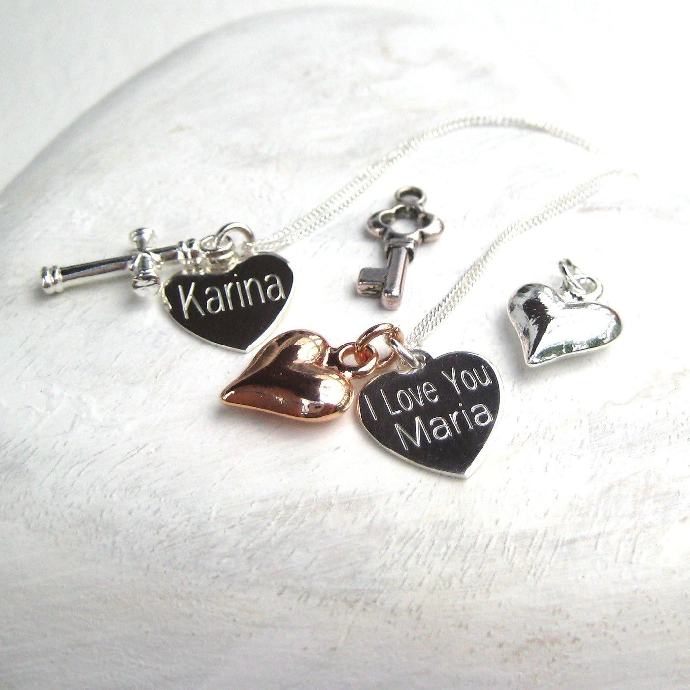 Personalised Sterling Silver Heart Charm Necklace
