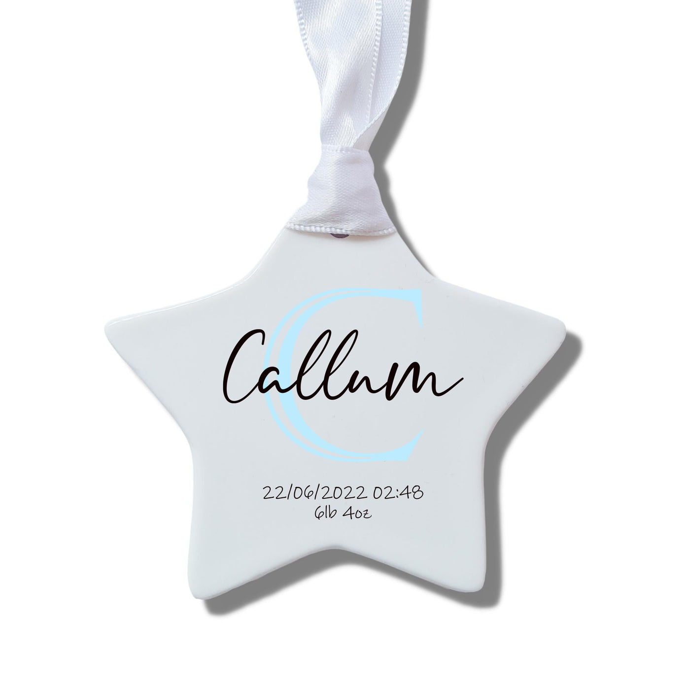 Personalised Blue New Baby Announcement Star Ceramic Decoration
