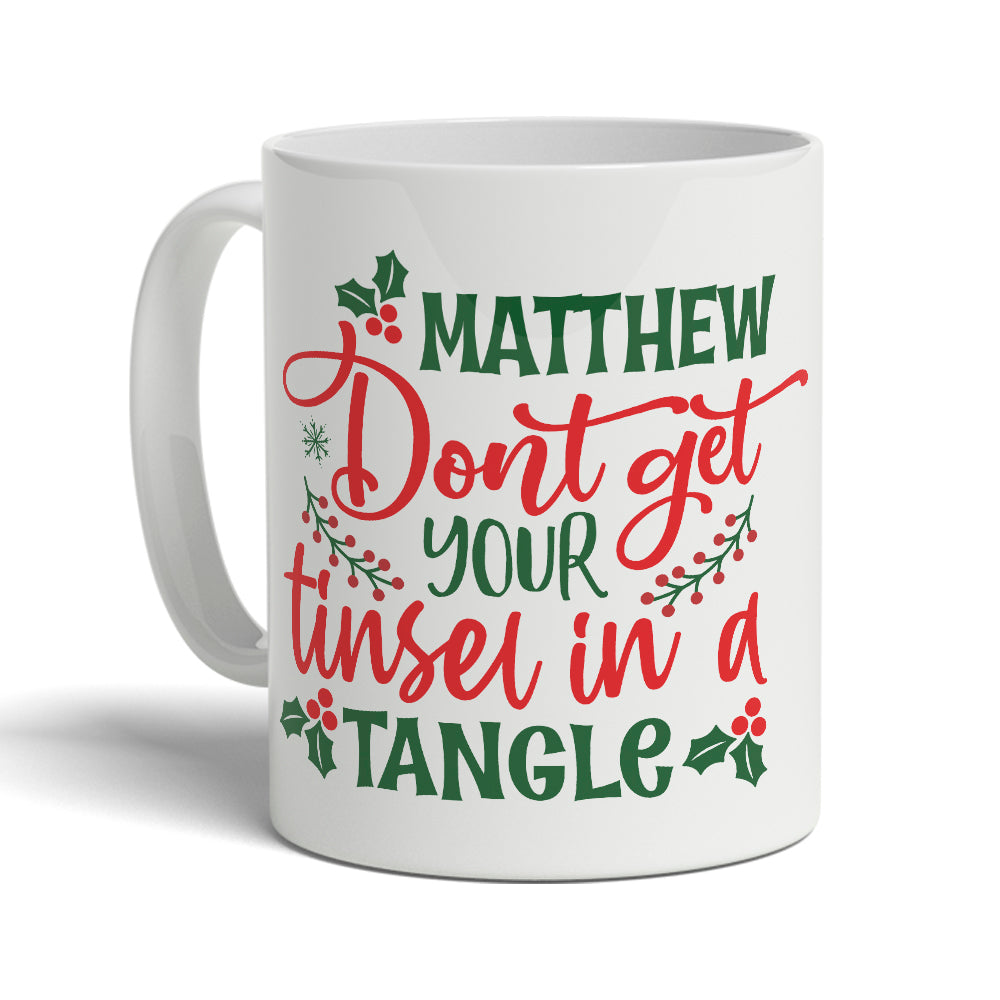 Personalised Christmas Tinsel Tangle Mug - 11oz - TwoBeeps.co.uk