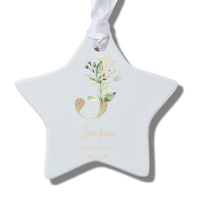 Personalised Gold Leaf New Baby Announcement Ceramic Decoration