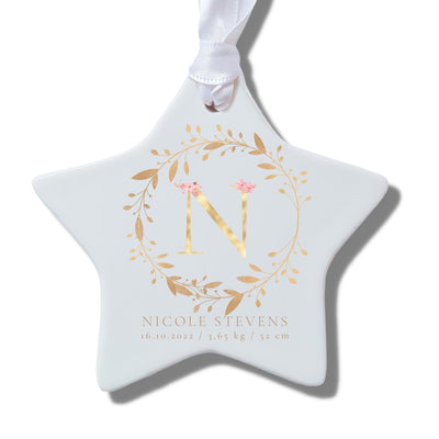 Personalised Golden Blossom New Baby Announcement Ceramic Decoration