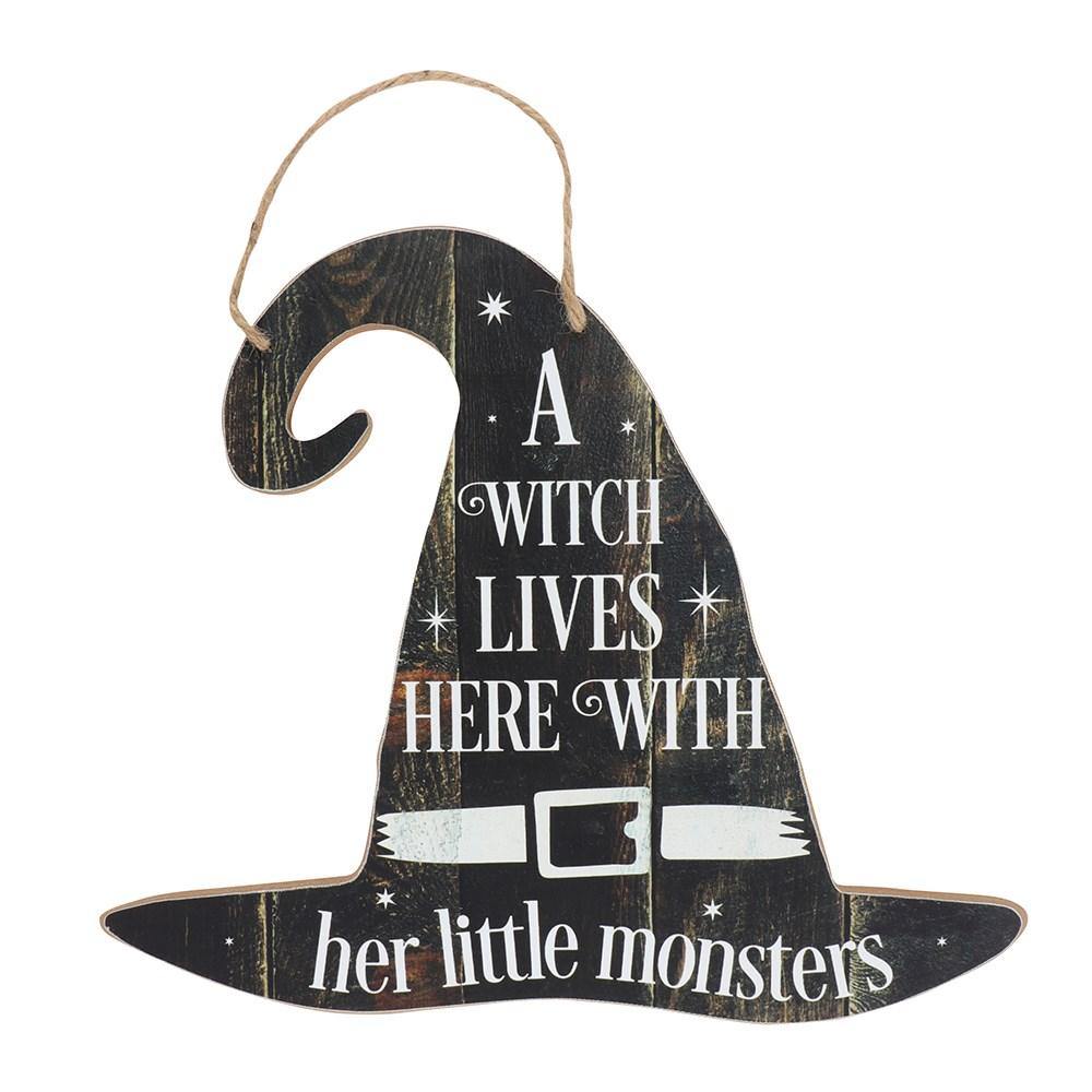 A Witch Lives Here Hanging MDF Sign - TwoBeeps.co.uk