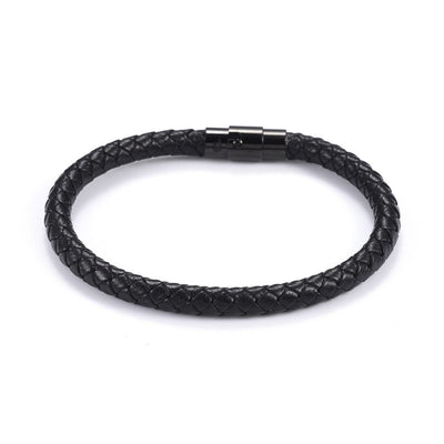 Personalised Men's Black Leather Rope Bracelet
