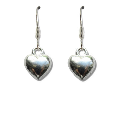 Silver Puff Heart Drop Earrings