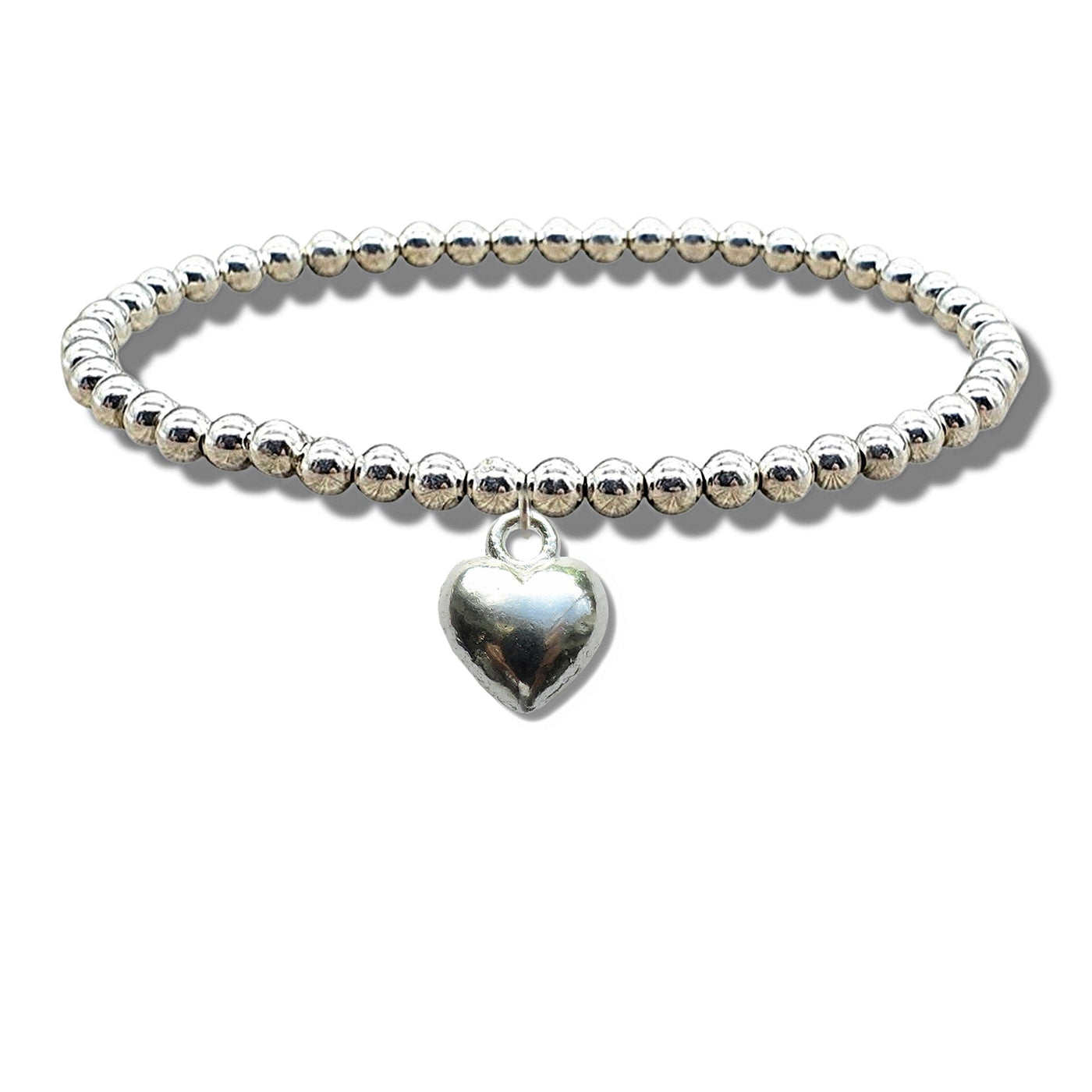 Puff Heart Silver Beaded Bracelet