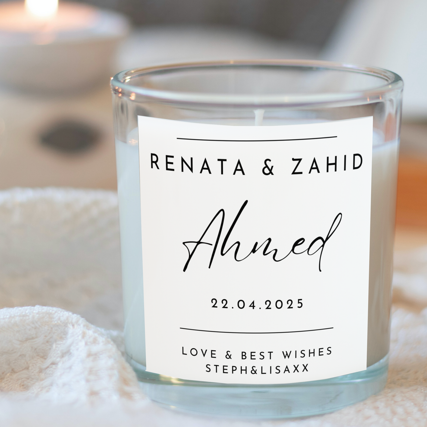 Personalised Neutral Wedding Day Candle