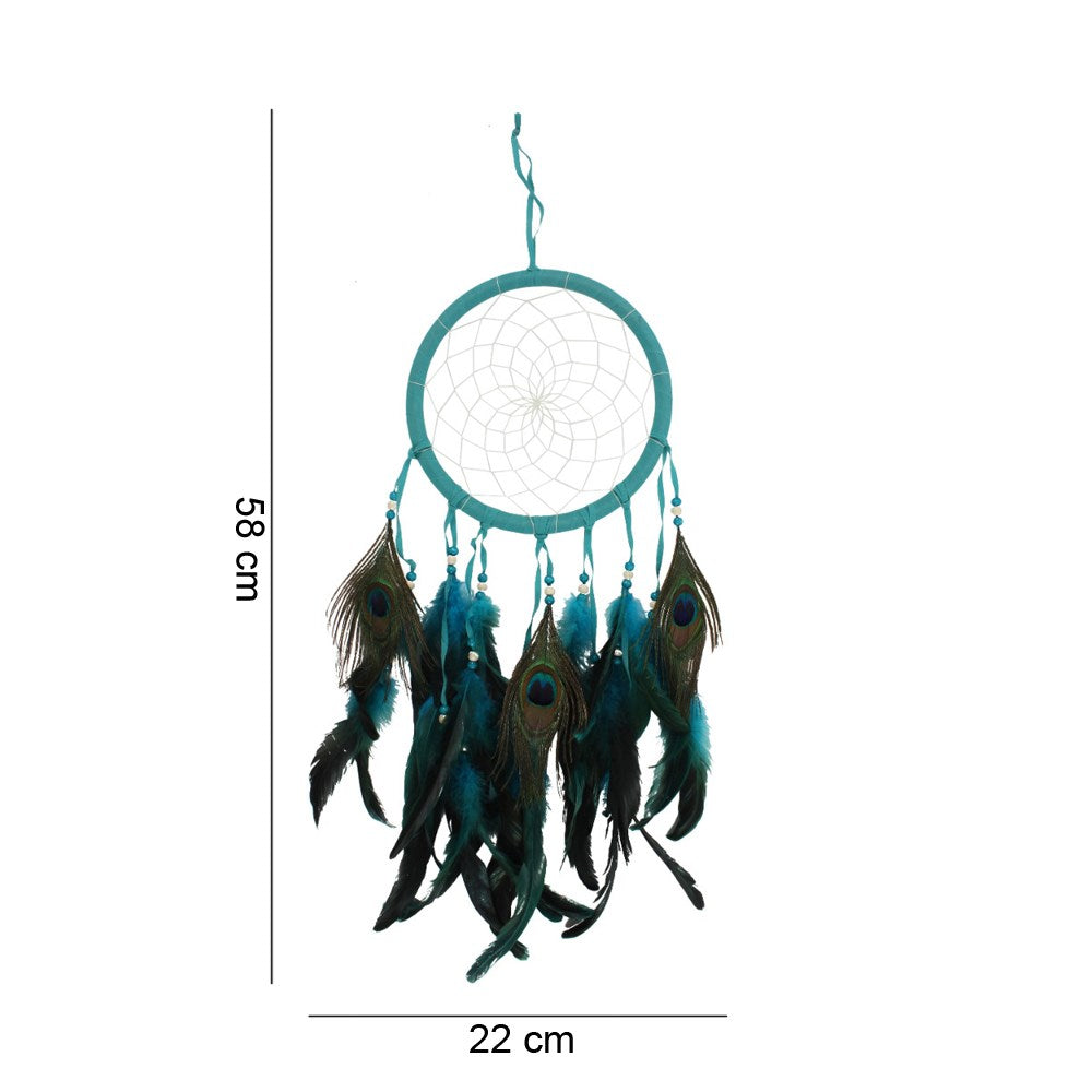 Turquoise Peacock Feather Dreamcatcher - TwoBeeps.co.uk