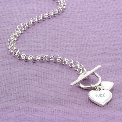 Personalised Hearts T-Bar Necklace - TwoBeeps.co.uk