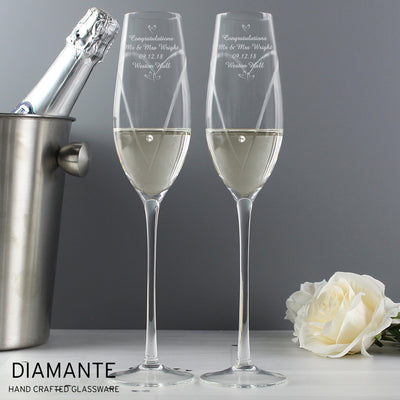 Personalised Hand Cut Little Hearts Pair of Flutes with Gift Box
