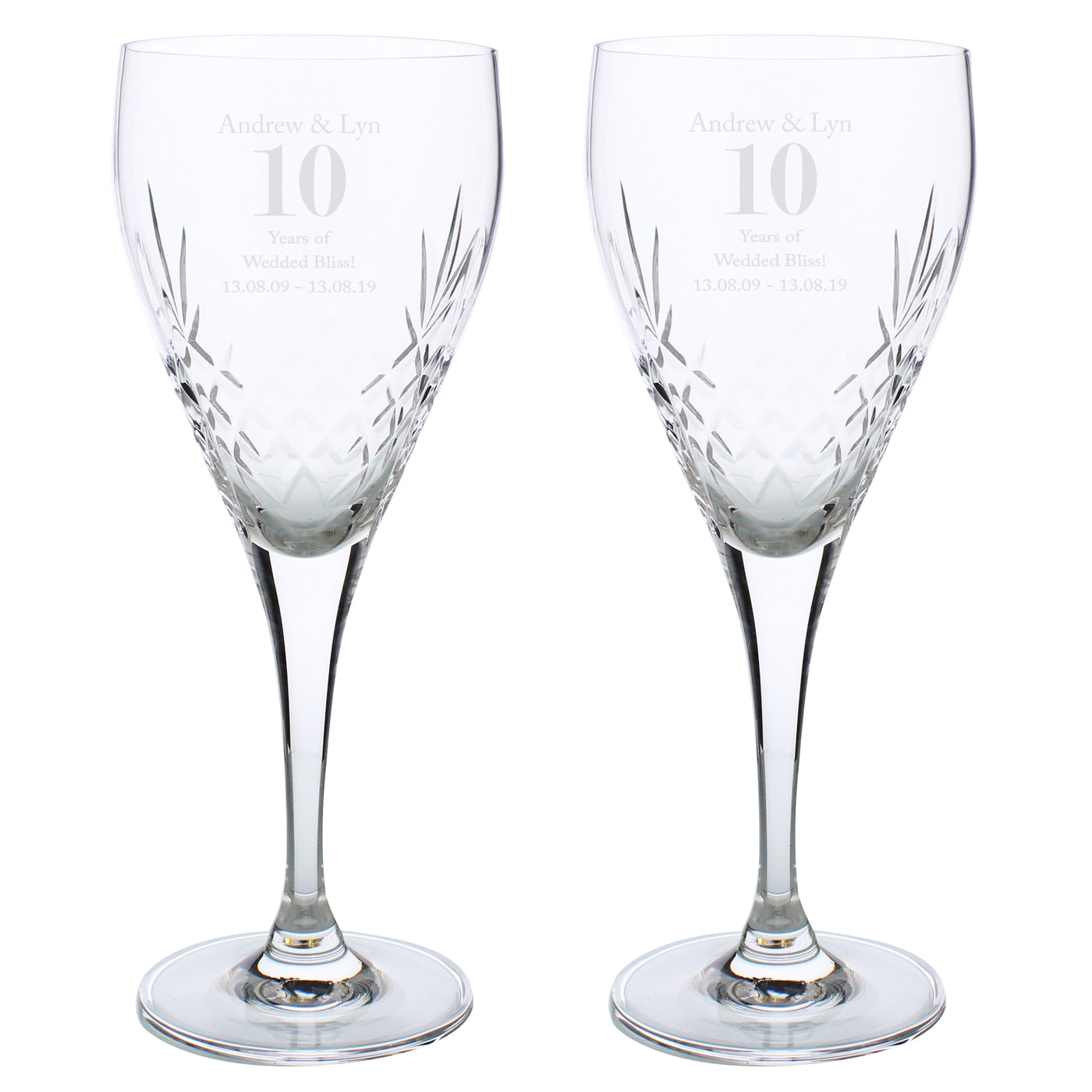 Personalised Anniversary Pair of Crystal Wine Glasses