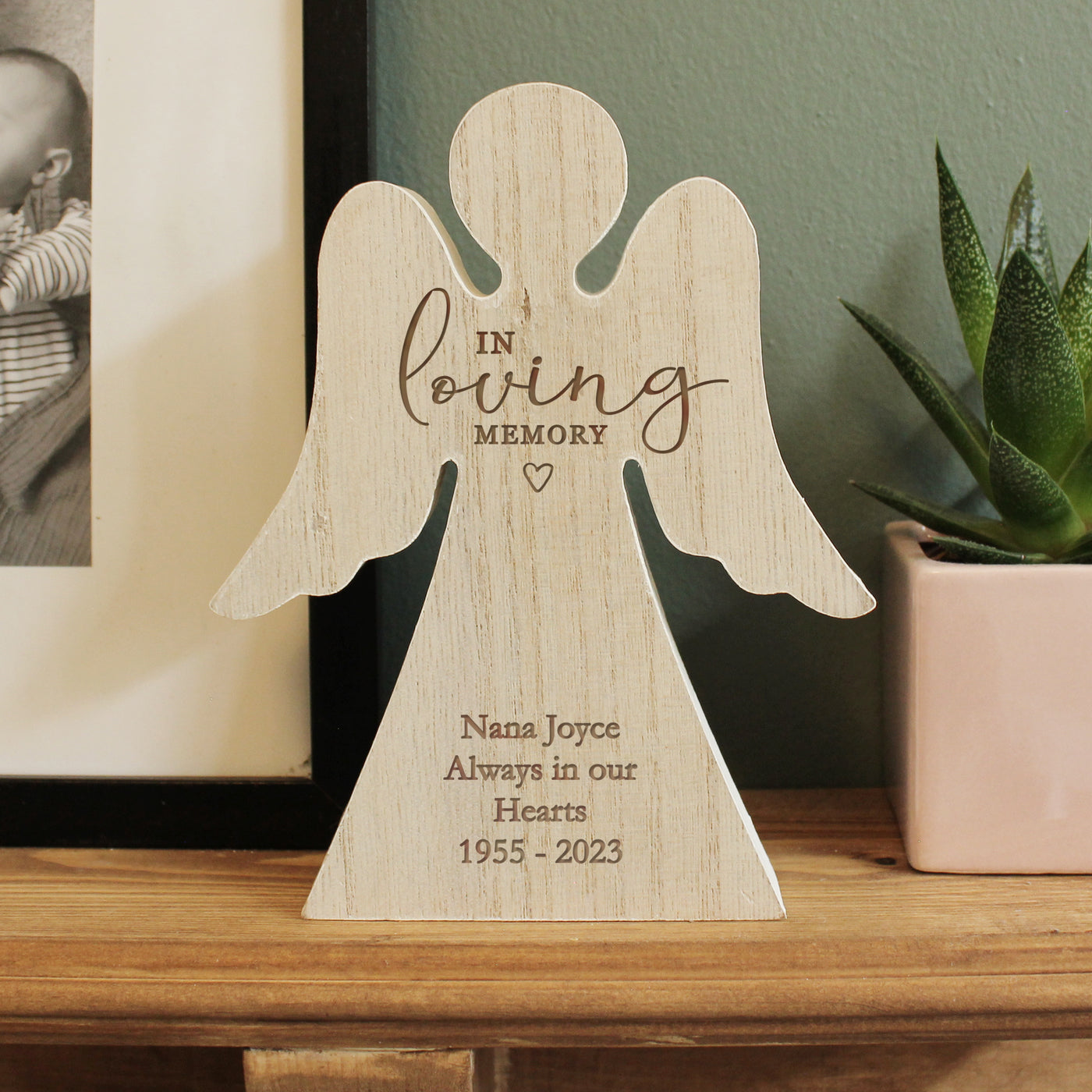 Personalised In Loving Memory Rustic Wooden Angel Decoration