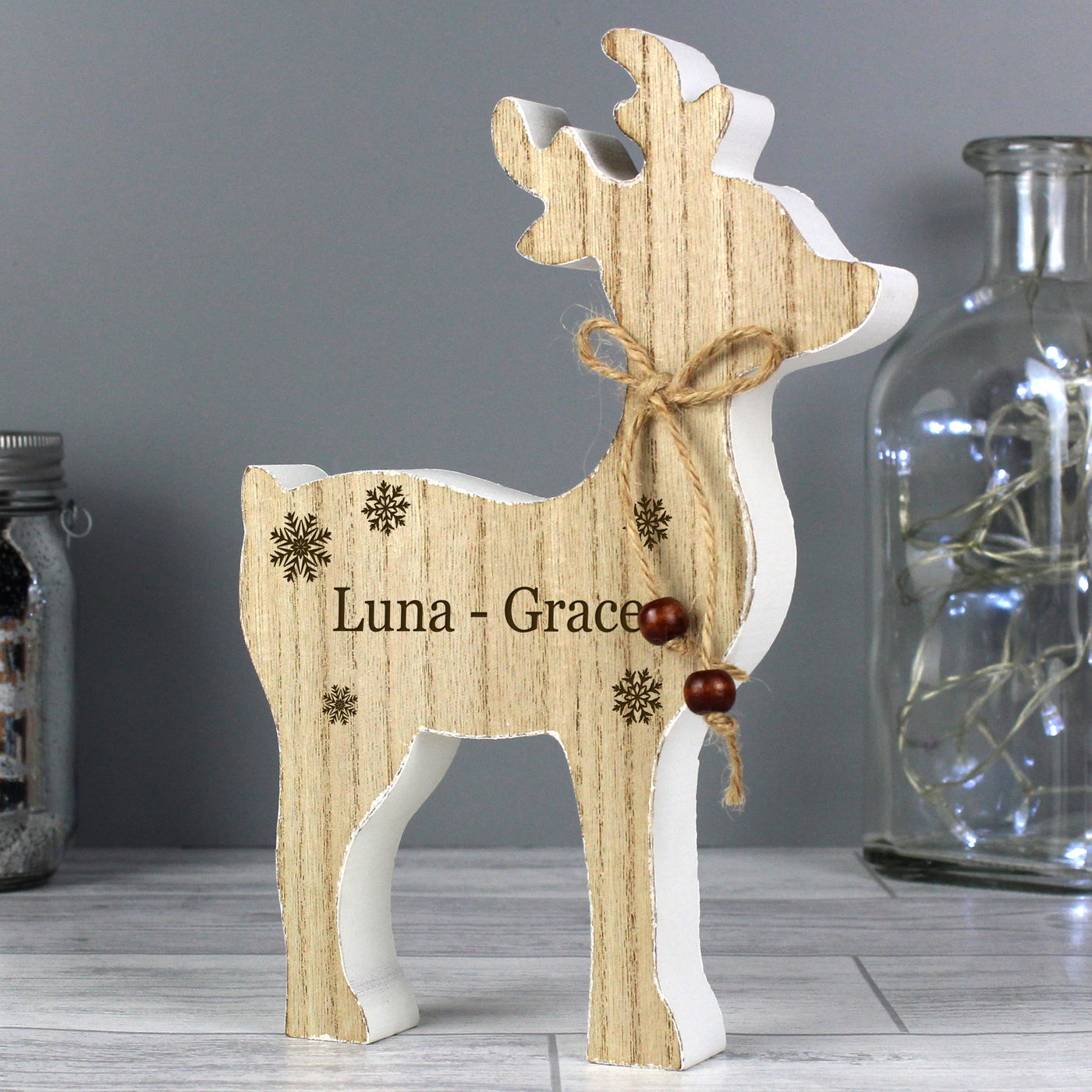 Personalised Any Name Rustic Wooden Reindeer Decoration