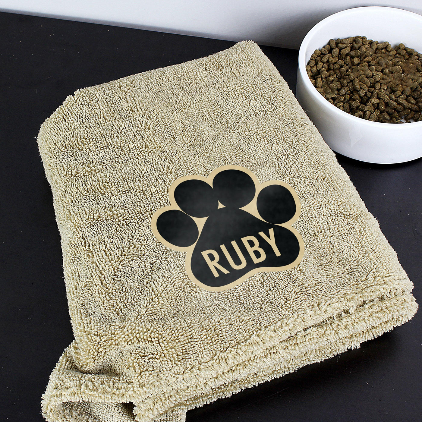 Personalised Paw Print Brown Microfiber Pet Towel - TwoBeeps.co.uk