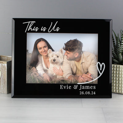 Personalised Heart Black Glass 5x7 Photo Frame