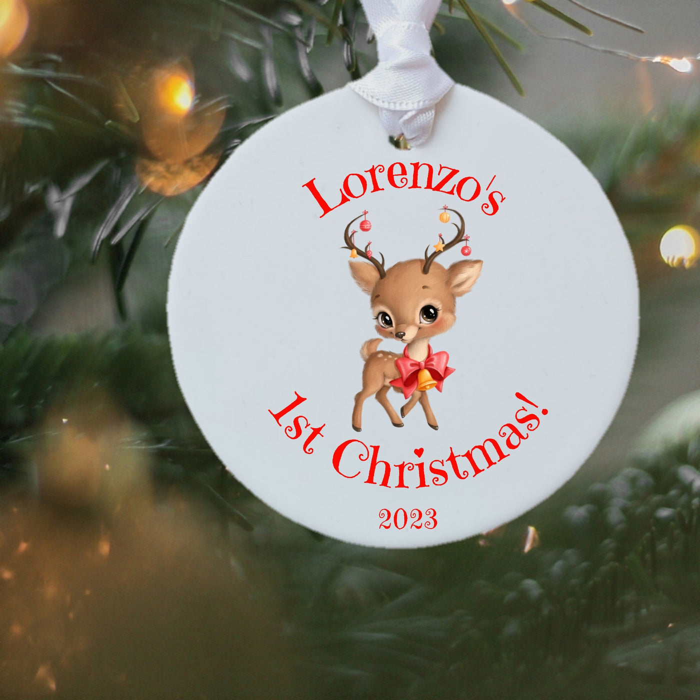 Personalised 1st Christmas Reindeer Ceramic Decoration