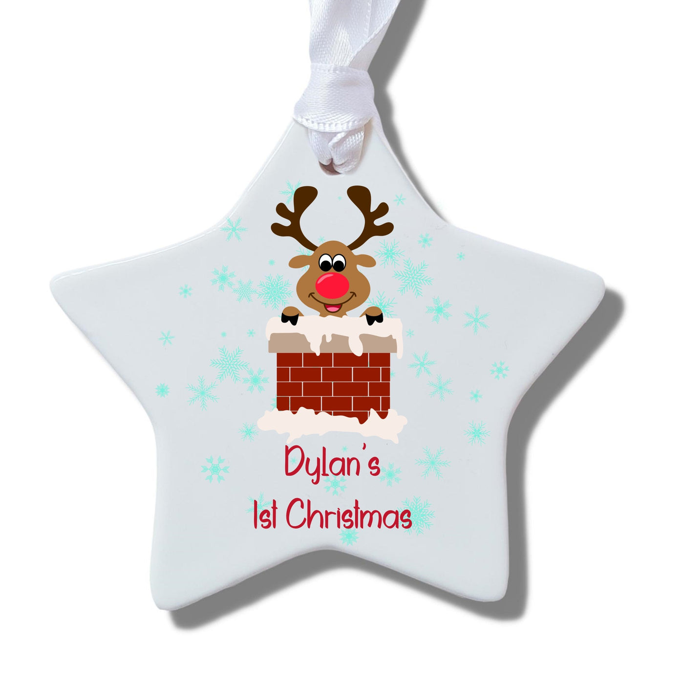 Personalised 1st Christmas Rudolph Ceramic Decoration
