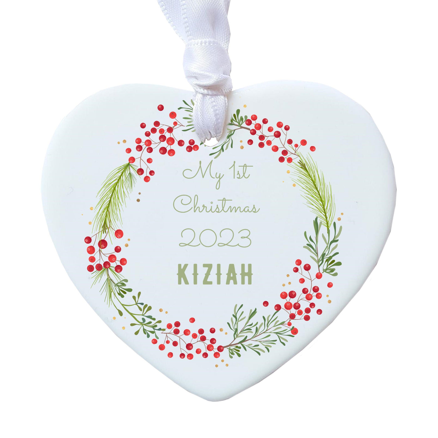 Personalised 1st Christmas Berry Ceramic Decoration