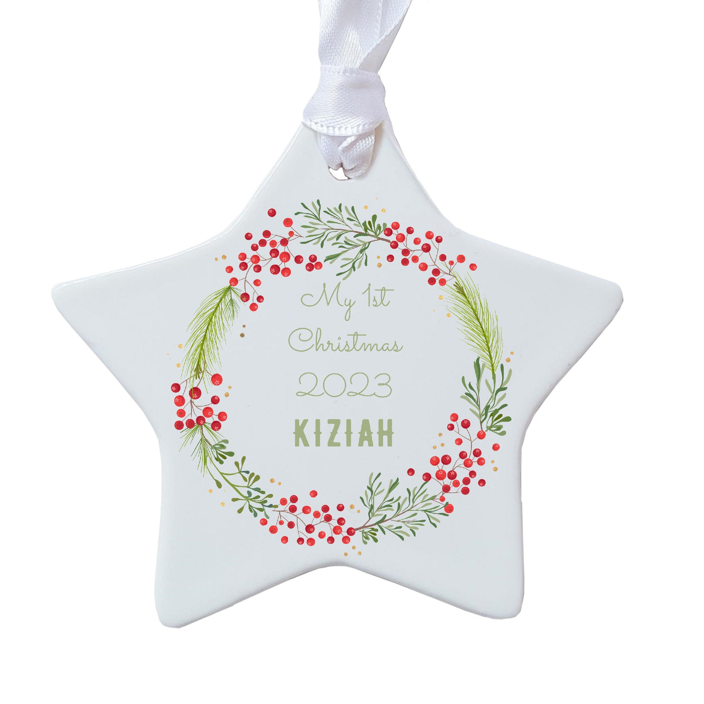 Personalised 1st Christmas Berry Ceramic Decoration
