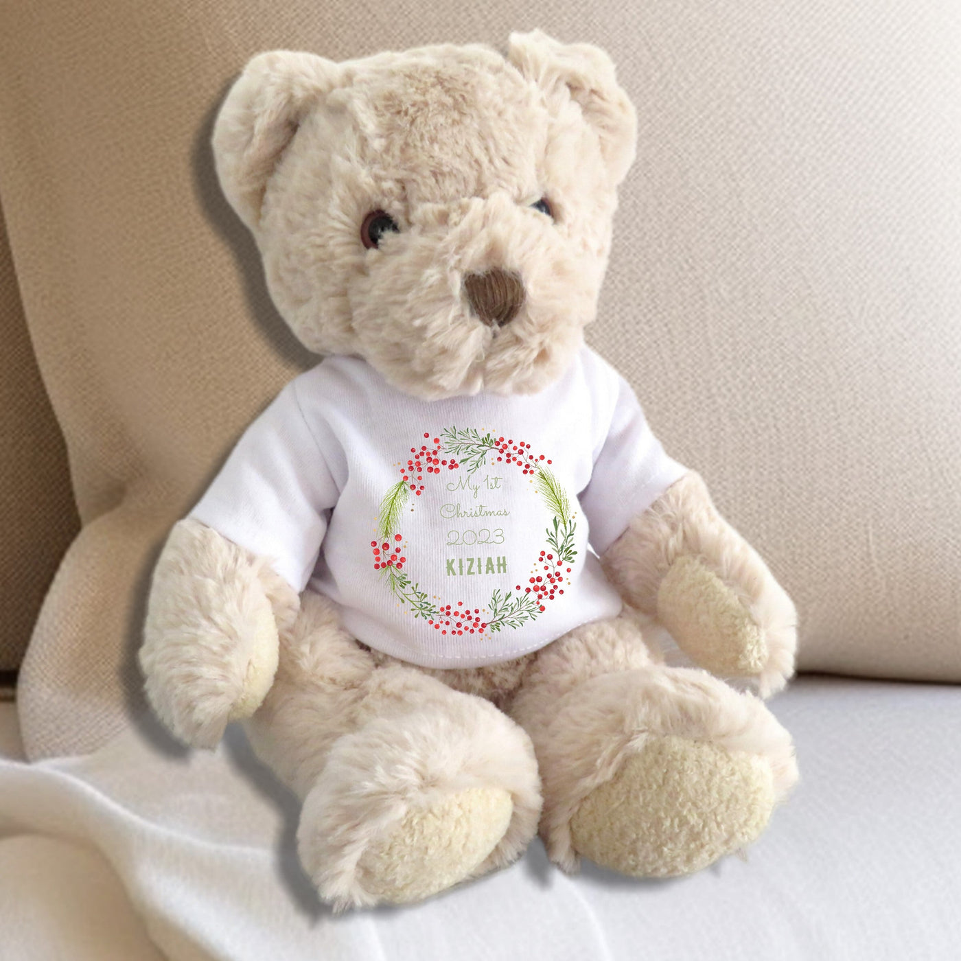 Personalised Luxury Teddy Bear 1st Christmas Berry T-shirt