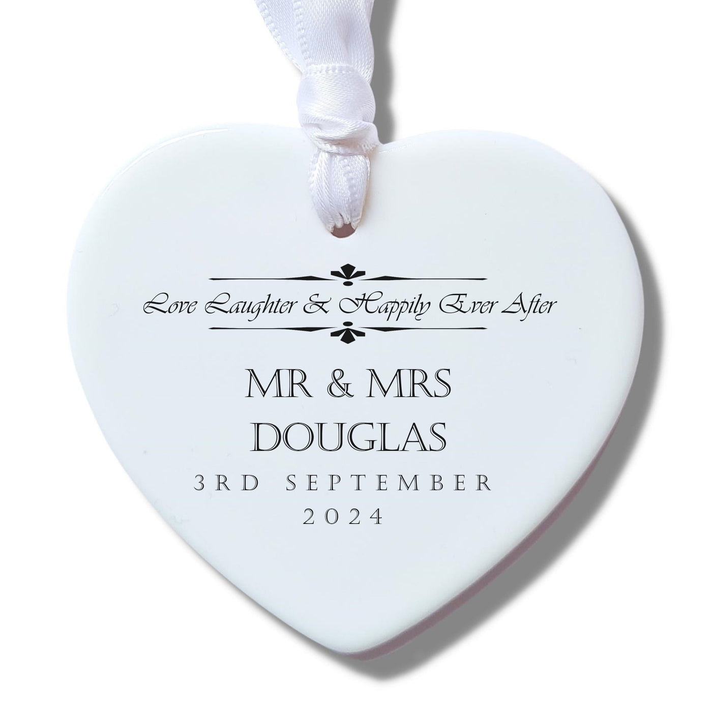 Personalised Mr & Mrs Ceramic Decoration - Happily Ever After
