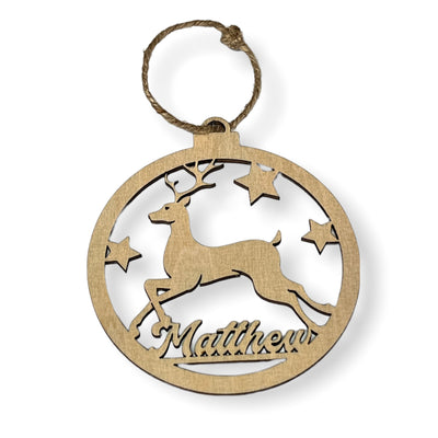 Personalised Wooden Cut Out Reindeer Ornament - TwoBeeps.co.uk