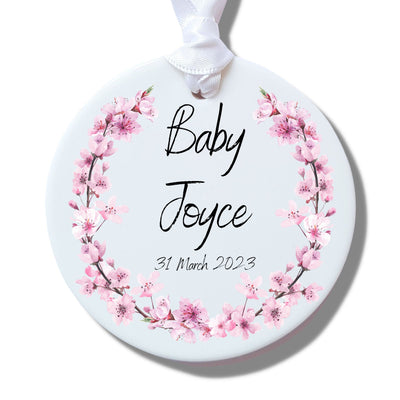Personalised Pink Blossom Baby Ceramic Decoration