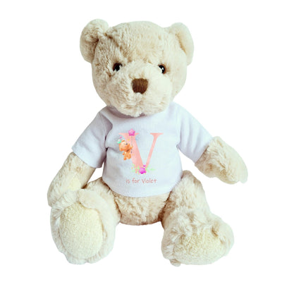 Personalised Luxury Teddy Bear Pink Initial & Teddies Shirt