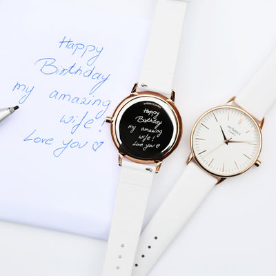 Ladies Architect Blanc Watch - Handwriting Engraving + White Strap