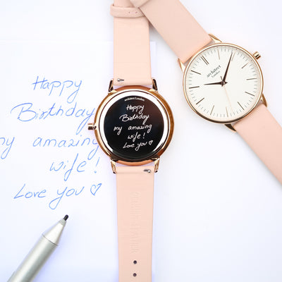 Ladies Architect Blanc Watch - Handwriting Engraving + Light Pink Strap