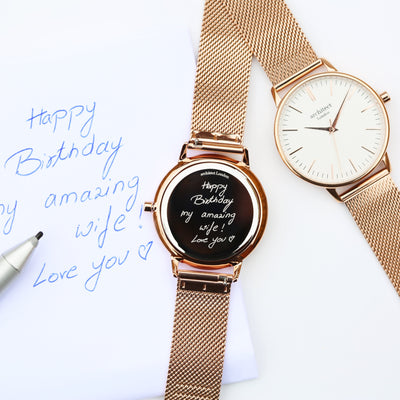 Ladies Architect Blanc Watch - Handwriting Engraving + Rose Gold Mesh Strap