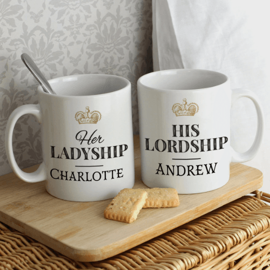 Personalised Ladyship and Lordship Mug Set - 11oz - TwoBeeps.co.uk