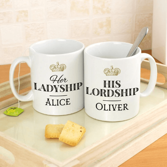 Personalised Ladyship and Lordship Mug Set - 11oz - TwoBeeps.co.uk