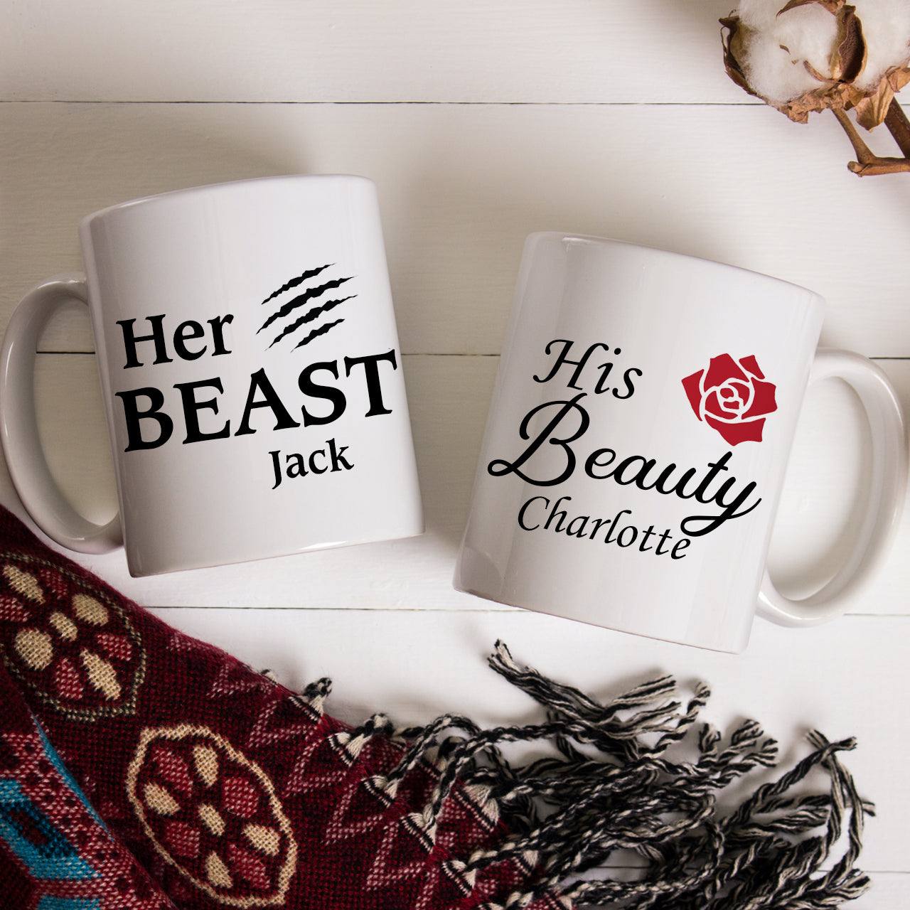 Personalised Her Beast & His Beauty Mug Set - 11oz - TwoBeeps.co.uk