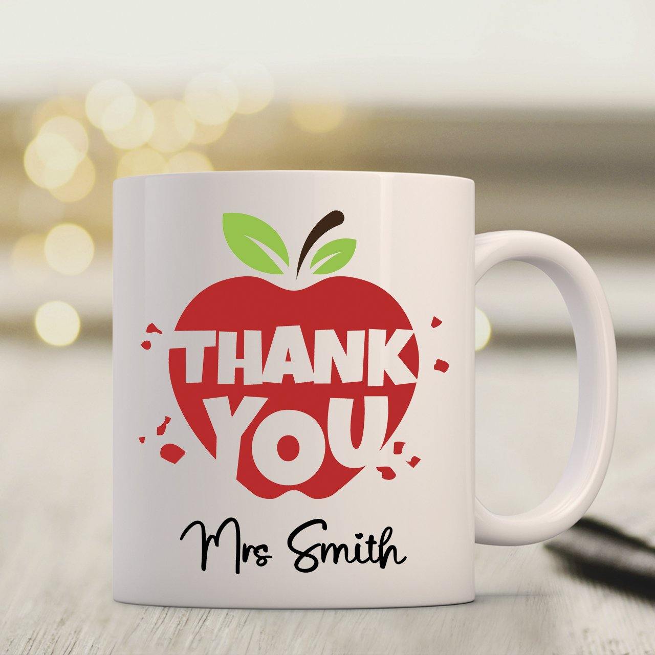 Personalised Thank you Teacher Apple Mug - 11oz - TwoBeeps.co.uk