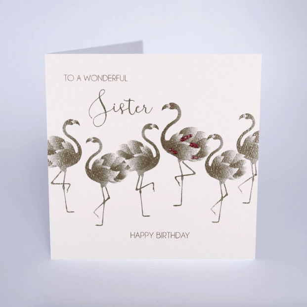 Wonderful Sister, Flamingo - Birthday Card - TwoBeeps.co.uk