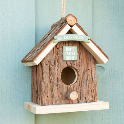 Wood Bark 'Home Tweet Home' Bird House - TwoBeeps.co.uk